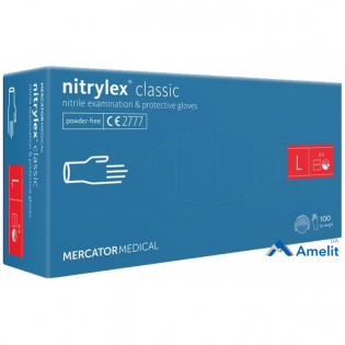 Рукавички нітрилові, Nitrylex Classic "L", без пудри, сині (Mercator Medical), 50 пар
